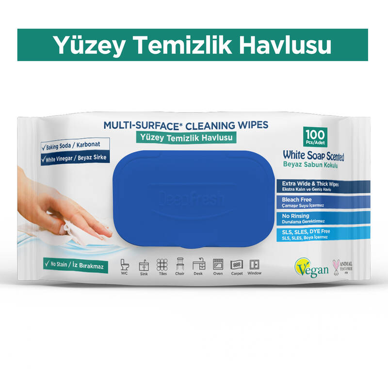 Deep Fresh İz Bırakmaz Yüzey Temizleme Havlusu Karbonat & Beyaz Sirke 100 Yaprak