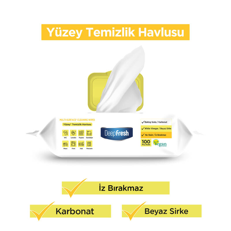 Deep Fresh İz Bırakmaz Yüzey Temizlik Havlusu Limon 100 Yaprak